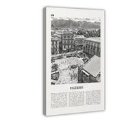 NEOHI Impression sur toile de paysage de Palerme en noir et blanc, Italie, Palermu, Sicile - Décoration murale moderne pour salon, chambre à coucher - 40 x 60 cm