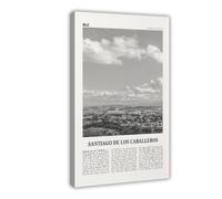 NEOHI Impression sur toile de paysage de Santiago de Los Caballeros en noir et blanc, République dominicaine, voyage, décoration murale pour chambre, bureau - 30 x 45 cm