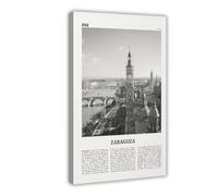 NEOHI Impression sur toile de paysage de Saragosse en noir et blanc, Aragon, Saragosse, Espagne, Espagne, Espagne, Espagne, Décoration murale moderne pour salon, chambre à coucher - 30 x 45 cm