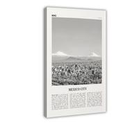 NEOHI Impression sur toile de paysage de ville rétro du Mexique, Ciudad de México, volcans noirs et blancs, 60 x 90 cm