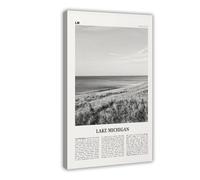 NEOHI Impression sur toile de paysage du lac Michigan noir et blanc, États-Unis, États-Unis, ville - Impression sur toile moderne - Décoration murale pour salon, chambre à coucher - 40 x 60 cm