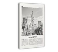 NEOHI Impression sur toile de paysage rétro de Philadelphie, rue noire et blanche, carte de ville des États-Unis, paysage de voyage, décoration murale moderne pour salon, chambre à coucher (60 x 90 cm