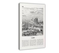 NEOHI Impression sur toile du Caire avec horizon noir et blanc, Égypte, voyage urbain de Gizeh, paysage moderne, décoration murale pour salon, chambre à coucher (30 x 45 cm)