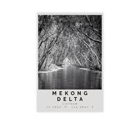NEOHI Impression sur toile du delta du Mékong en noir et blanc, voyage du delta du Mékong, Vietnam et Asie - 60 x 90 cm