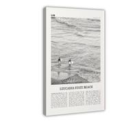 NEOHI Impression sur toile paysage urbain Leucadia State Beach noir et blanc - 50 x 75 cm
