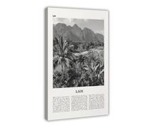 NEOHI Impression sur toile représentant le Laos, le fleuve noir et blanc, Vientiane, Asie - Décoration murale pour maison, bar, restaurant, garage, café - 60 x 90 cm