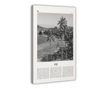 NEOHI Impression sur toile représentant une carte de la ville des Fidji en noir et blanc, Vanuatu, Viti, Levu, Suva, Paysage de la ville de Viti, 60 x 90 cm