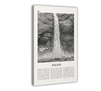 NEOHI Impression sur toile représentant une cascade noire et blanche, Islande et Reykjavík, paysage urbain, Europe, paysage urbain, voyage, décoration murale moderne pour salon, chambre à coucher (30