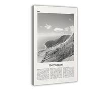 NEOHI Impression sur toile rétro Montserrat avec logo de Montserrat, noir et blanc, carte de la ville des Caraïbes, voyage - 60 x 90 cm