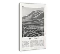 NEOHI Impression sur toile Santa Maria, paysage urbain en Californie, États-Unis, noir et blanc, décoration murale esthétique pour chambre, bureau - 60 x 90 cm