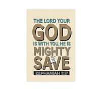 NEOHI Impression sur toile « Zephaniah 3 17 Mighty to Save » - Décoration murale avec logo de la Bible noir et blanc - 50 x 75 cm