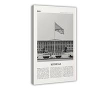 NEOHI Kinshasa - Impression sur toile de paysage de ville rétro de la République du Congo, noir et blanc, décoration murale moderne pour salon, chambre à coucher (30 x 45 cm)
