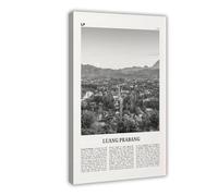 NEOHI Luang Prabang Impression sur toile style rétro carte de ville et paysage de voyage Noir et blanc 60 x 90 cm