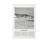 NEOHI Lyme Regis - Impression sur toile rétro avec logo de la carte de la ville du Dorset, Angleterre et Royaume-Uni, noir, blanc, 50 x 75 cm