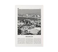 NEOHI Mazatlán - Toile murale rétro avec logo de la carte de la ville du Mexique, noir et blanc, 40 x 60 cm