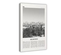 NEOHI Melbourne Impression sur toile de paysage rétro de la ville de l'Australie, paysage de Victoria noir et blanc, décoration murale moderne pour salon, chambre à coucher (60 x 90 cm)