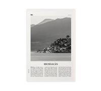 NEOHI Michoacán - Toile murale rétro avec logo carte de ville du Mexique, noir et blanc, 60 x 90 cm