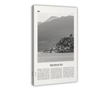 NEOHI Michoacán - Toile murale rétro avec logo de la carte de la ville du Mexique, noir et blanc, 40 x 60 cm