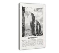 NEOHI Toile murale avec logo de l'île de Pâques - Impression sur toile - Motif carte de la ville du Chili - Noir et blanc - 30 x 45 cm