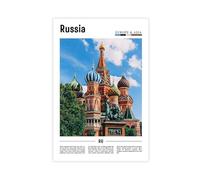 NEOHI Toile murale avec logo Russie autour du monde, paysage de villes européennes célèbres - Décoration murale pour maison, bar, restaurant, garage, café - 30 x 45 cm