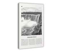 NEOHI Toile murale décorative esthétique avec impression sur toile de paysage des États-Unis, du Canada et des États-Unis, des chutes du Niagara, noir et blanc, 30 x 45 cm