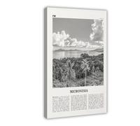 NEOHI Toile murale décorative rétro avec carte de ville de Micronésie, noir et blanc, île Romanum, Chuuk, Océanie - 50 x 75 cm