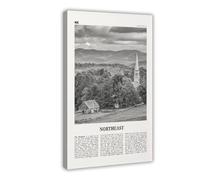 NEOHI Toile murale décorative rétro avec carte de ville du Nord-Est, noir et blanc, paysage des États-Unis, 40 x 60 cm