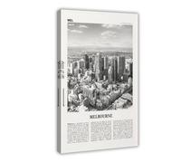 NEOHI Toile murale décorative rétro de Melbourne - Centre de l'Australie - Victoria, paysage de Victoria, noir et blanc, 50 x 75 cm