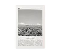 NEOHI Toile murale rétro avec logo de Ciudad de México - Motif volcans noirs et blancs du Mexique - 30 x 45 cm