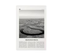 NEOHI Toile murale rétro avec logo Okavango Delta noir et blanc, carte de la ville du Botswana - Décoration murale pour maison, bar, restaurant, garage, café - 60 x 90 cm