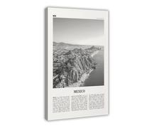 NEOHI Toile murale rétro Mexique, océan noir et blanc, Estados Unidos, Mexicanos - Décoration murale pour maison, bar, restaurant, garage, café - 30 x 45 cm