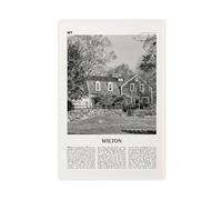 NEOHI Wilton - Toile murale imprimée avec logo de voyage dans la ville du Connecticut, noir et blanc, 50 x 75 cm