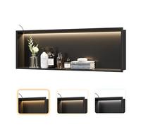Neohomee Douche niche murale en acier inoxydable avec éclairage LED, niche simple noire, étagère encastrée avec réglage de la température de couleur, rangement pour salle de bain, 90 x 30 cm