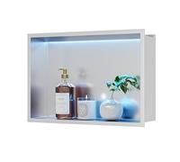 Neohomee Douche niche murale en acier inoxydable avec lumière LED RVB, étagère de rangement individuelle intégrée, pour salle de bain, 45 x 30 cm
