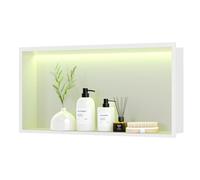 Neohomee Douche niche murale en acier inoxydable avec lumière LED RVB, étagère de rangement individuelle blanche, pour salle de bain, 60 x 30 cm