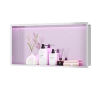 Neohomee Douche niche murale en acier inoxydable avec lumière LED RVB - Étagère de rangement simple intégrée avec télécommande pour salle de bain - 60 x 30 cm