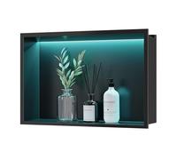 Neohomee Douche niche murale en acier inoxydable avec lumière LED RVB, niche de douche intégrée, noire, étagère de rangement avec télécommande, pour salle de bain, 45 x 30 cm