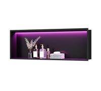 Neohomee Douche niche murale en acier inoxydable avec lumière LED RVB, niche de douche intégrée, noire, étagère de rangement avec télécommande, pour salle de bain, 90 x 30 cm