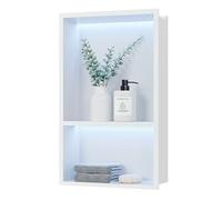 Neohomee Niche de douche avec lumière LED RVB - Niche en acier inoxydable 304 avec insert mural d'étagère, niche murale encastrée double couche pour rangement de salle de bain, 30 x 45 cm, blanc