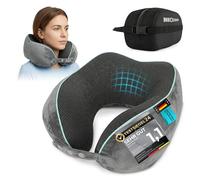 NEOLYMP Coussin de nuque en forme d'avion avec mentonnière pour éviter la chute de la tête - Coussin de voyage en mousse à mémoire de forme avec support à 360° et dos fin - Sac et sangle de valise