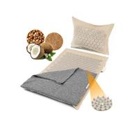 NEOLYMP Tapis d’acupression avec coussin et serviette - rempli de coco et sarrasin - tapis de massage 7 452 pointes + vidéos d’exercices pour le dos (beige)