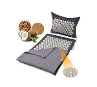 NEOLYMP Tapis d’acupression avec coussin et serviette - rempli de coco et sarrasin - tapis de massage 7 452 pointes + vidéos d’exercices pour le dos (gris foncé)