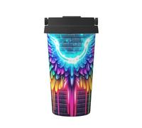 Neon Angel Wings Glow - Tasse à café isotherme avec couvercle, gobelet de voyage anti-fuite en acier inoxydable