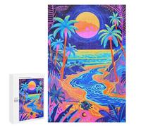 Neon Beach Sunset Art Print Puzzle 1000 Pièces Educa Jouet en Bois Cadeau Unique Décoration Intérieure Jeu Éducatif Challenge Toy Adultes Et Enfants À Partir De 14 Ans 1000 PCS
