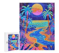 Neon Beach Sunset Art Print Puzzle 500 Pièces Educa Jouet en Bois Cadeau Unique Décoration Intérieure Jeu Éducatif Challenge Toy Adultes Et Enfants À Partir De 14 Ans 500 PCS