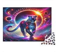 Neon Black Panther Puzzle 1000 pièces, félin Cosmique, Concentration, Enfants dès 8 Ans 52x38cm