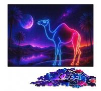 Neon Camel Silhouette Puzzle en Bois 1000 pièces, Activité Intérieure | Le montage par zones du motif - un passe-temps pratique en intérieur seul ou à plusieurs.