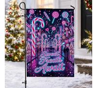 Neon Candy Drapeau de jardin avec citation de Noël 30,5 x 45,7 cm | Esthétique néon lumineux, drapeau de pelouse, thème bonbon, décoration de vacances fantaisie, tissu résistant aux intempéries