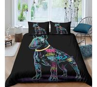 Neon Chien Art Parure de Lit Microfibre résistante 3 Pièces 3D Effet Léger Graffiti Street Style Linge de Lit avec Taie d'oreiller Facile d'entretien for Adulte Enfants Filles Double（200x200cm）