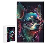 Neon Chihuahua Glasses Art Print Puzzle 1000 Pièces Educa Jouet en Bois Cadeau Unique Décoration Intérieure Jeu Éducatif Challenge Toy Adultes Et Enfants À Partir De 14 Ans 1000 PCS